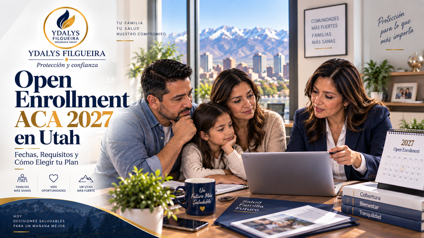 Familia hispana en Utah preparándose para el Open Enrollment ACA 2027