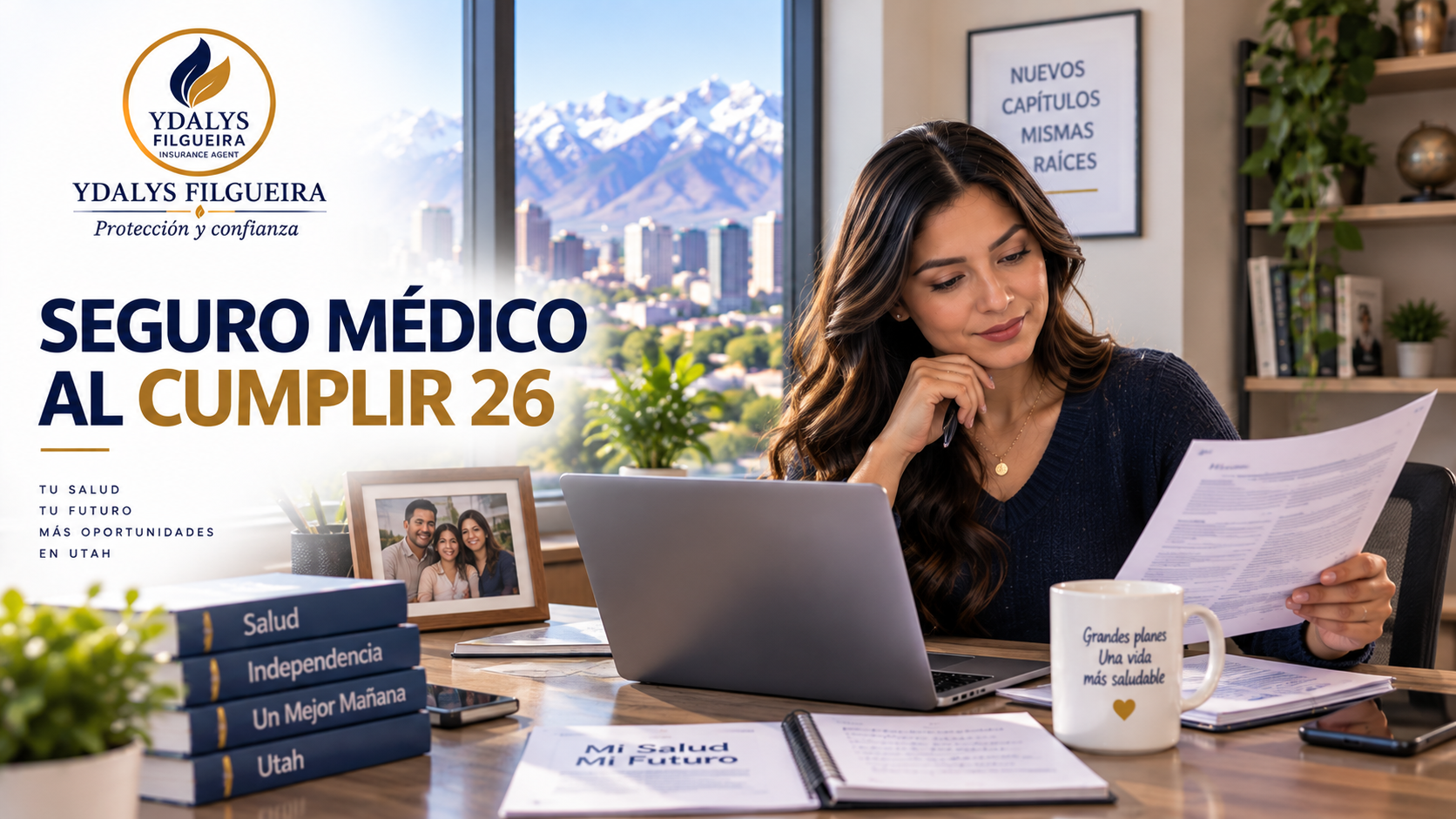 Joven hispano en Utah revisando opciones de seguro médico al cumplir 26 años