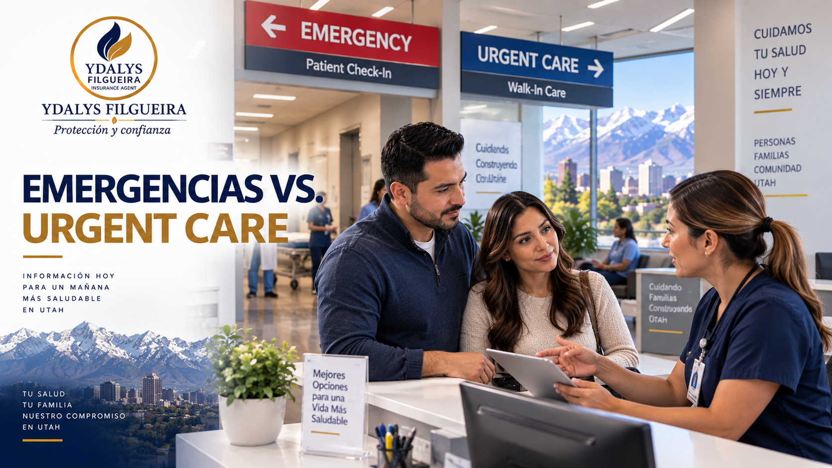 Familia hispana en Utah comparando atención de emergencias y Urgent Care